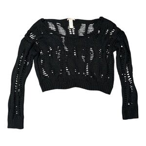 Hendi Black Knit Women's Cropped See Through Sweater Small